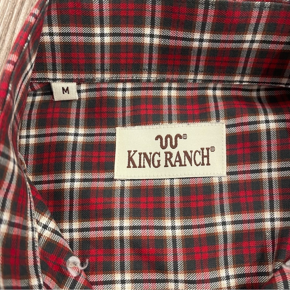 King Ranch Two Pocket Button Up Shirt Men’s Med Red Plaid Cowboy Western Cotton - Picture 7 of 11
